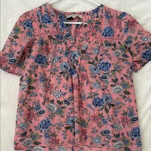 LOFT Floral open V-neck Pink Top